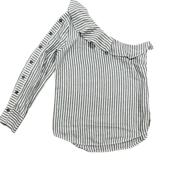 VERONICA BEARD Luisa Striped Blouse Size 4 One Shoulder Asymmetric - Picture 3 of 5
